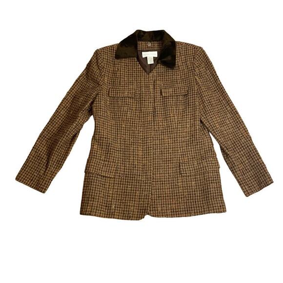 Casual Corner Brown Tweed Boxy Blazer Velvet Collar Size 14 - Picture 3 of 9